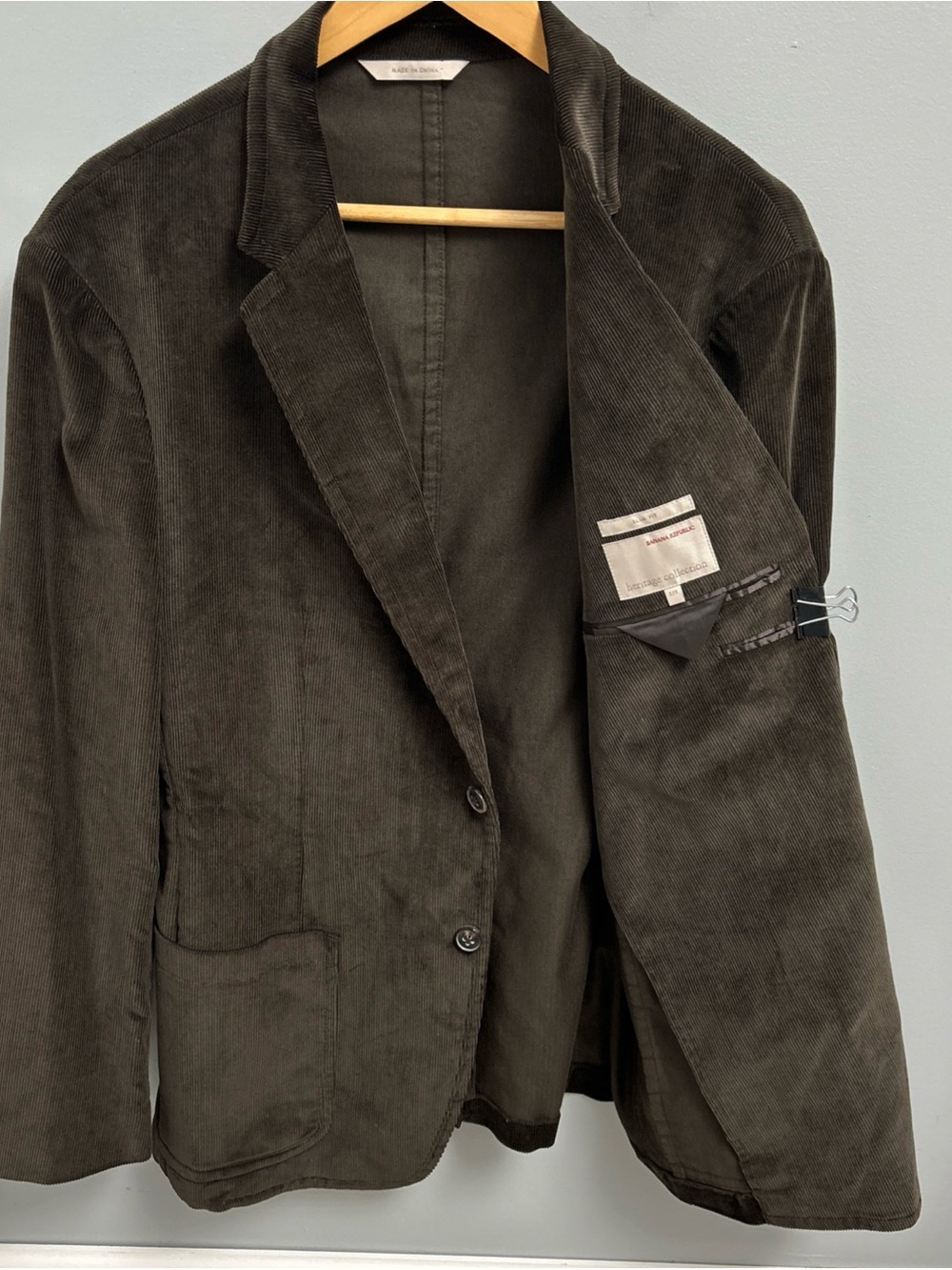 Banana Republic Heritage Blazer Men 44R Slim Fit Olive Green Corduroy Sportscoat